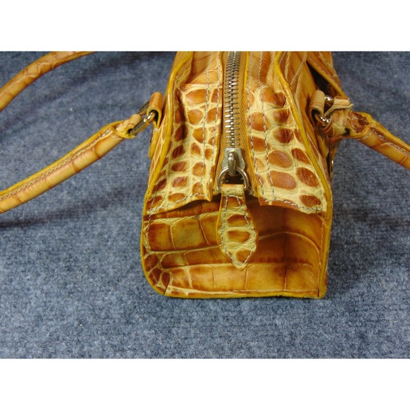 Dooney Bourke Purse Small East West Top Zip Yellow Crocodile Leather Bag FLAW - Picture 15 of 16